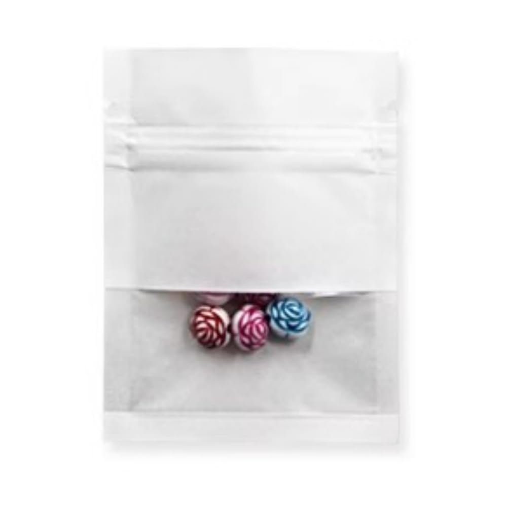 Pabck 100 Pack (Inner Size 2.36X2.36 Inch) White Kraft Paper Resealable Bags With Clear Window Heat Seal Airtight Pouch For Zip